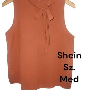 SHEIN Orange Sleeveless Tie Front Blouse